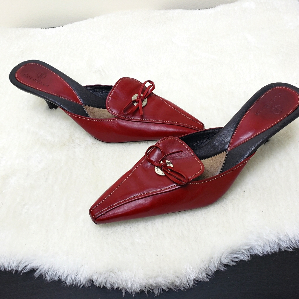 Cole Haan Kitten Heel Mules Warm Red Leather 7.5 B